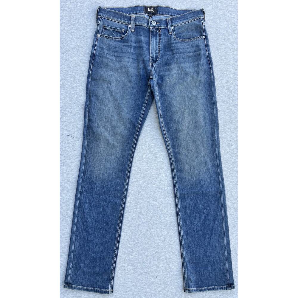 PAIGE Federal Slim Straight Stretch Jeans Medium Wash Blue 32 x 32 NWT - Picture 2 of 11